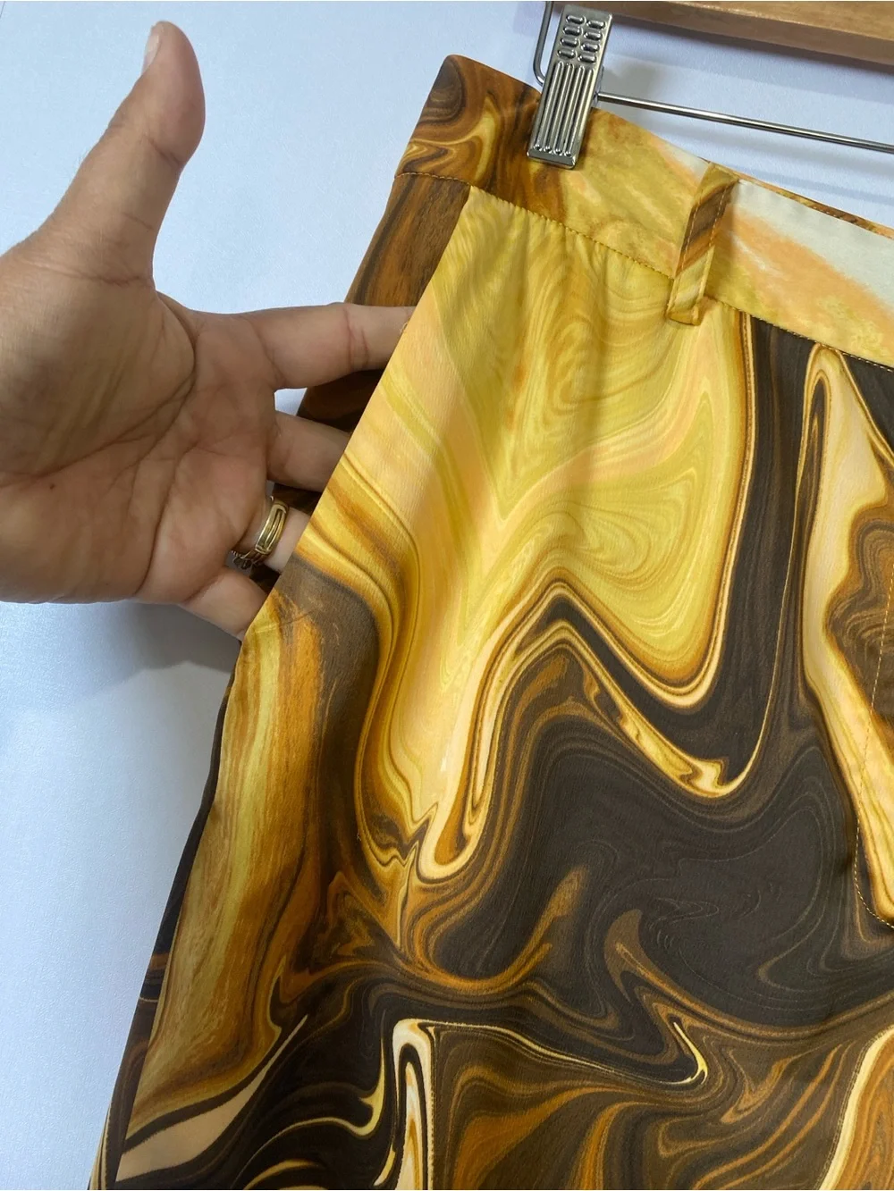 Jeannie Mai x INC Marble Print Wide Leg Pants Brown Gold Retro Y2K‎ Size 12